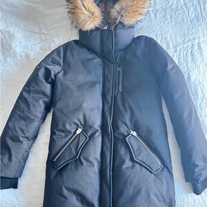 Mackage Black Coat with Faux Fur Trim